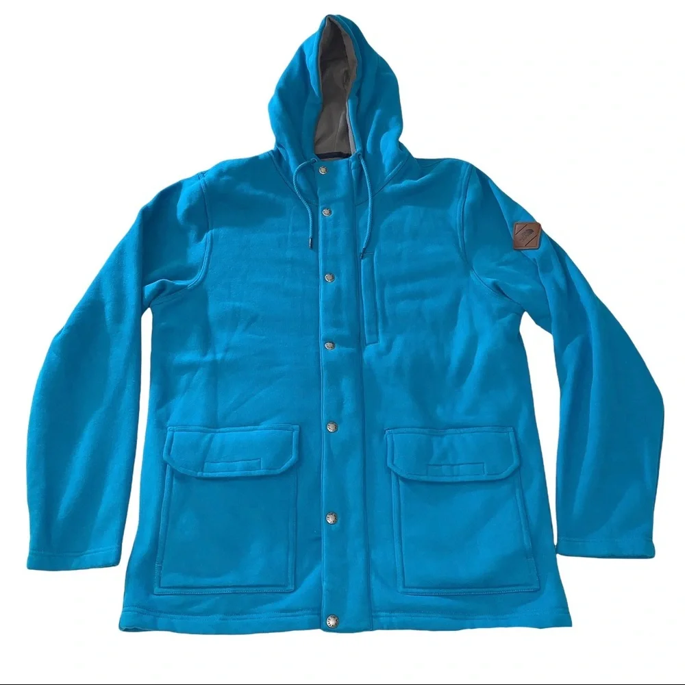The North Face Blue Teal Snap Zipper Hooded Fleece Lined Jacket Size M - Picture 1 of 9